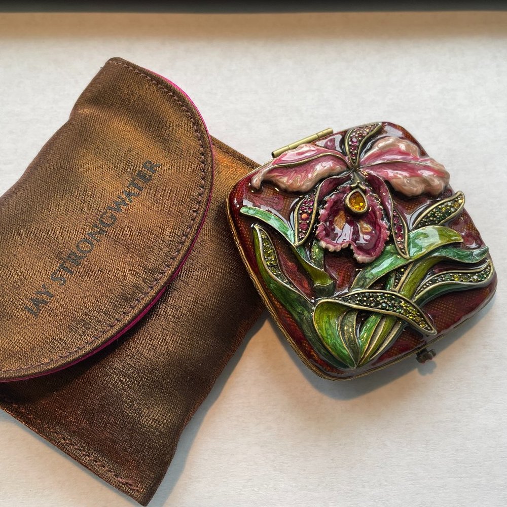 Jay Strongwater Red and Green Floral Compact